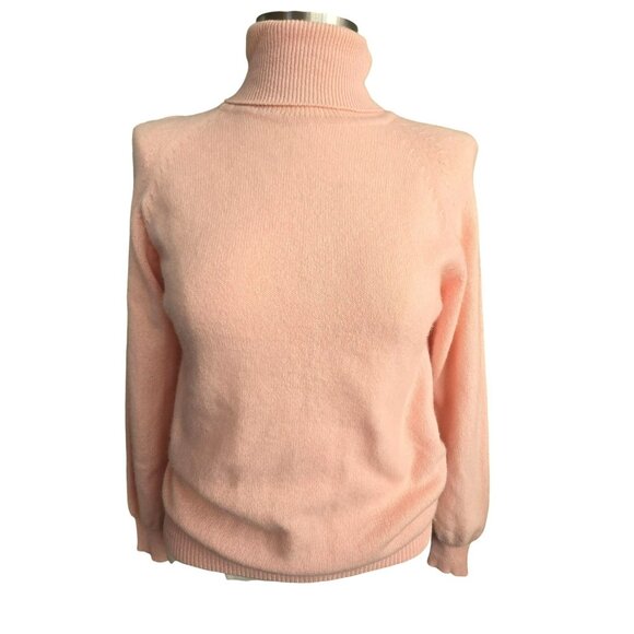Vintage 100% Cashmere Peach Turtleneck Sweater For Women Size M HS154 - Picture 1 of 13
